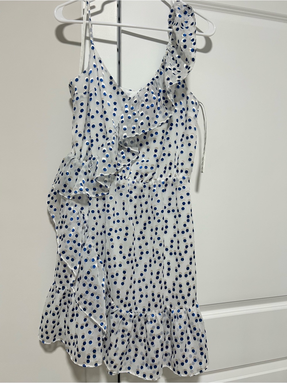 Lilly Pulitzer White One-Shoulder Polka Dot Ruffle Dress